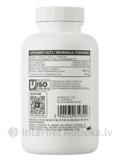 OstroVit Berberine VEGE tabletės, 90 vnt. | internetaptieka.lv