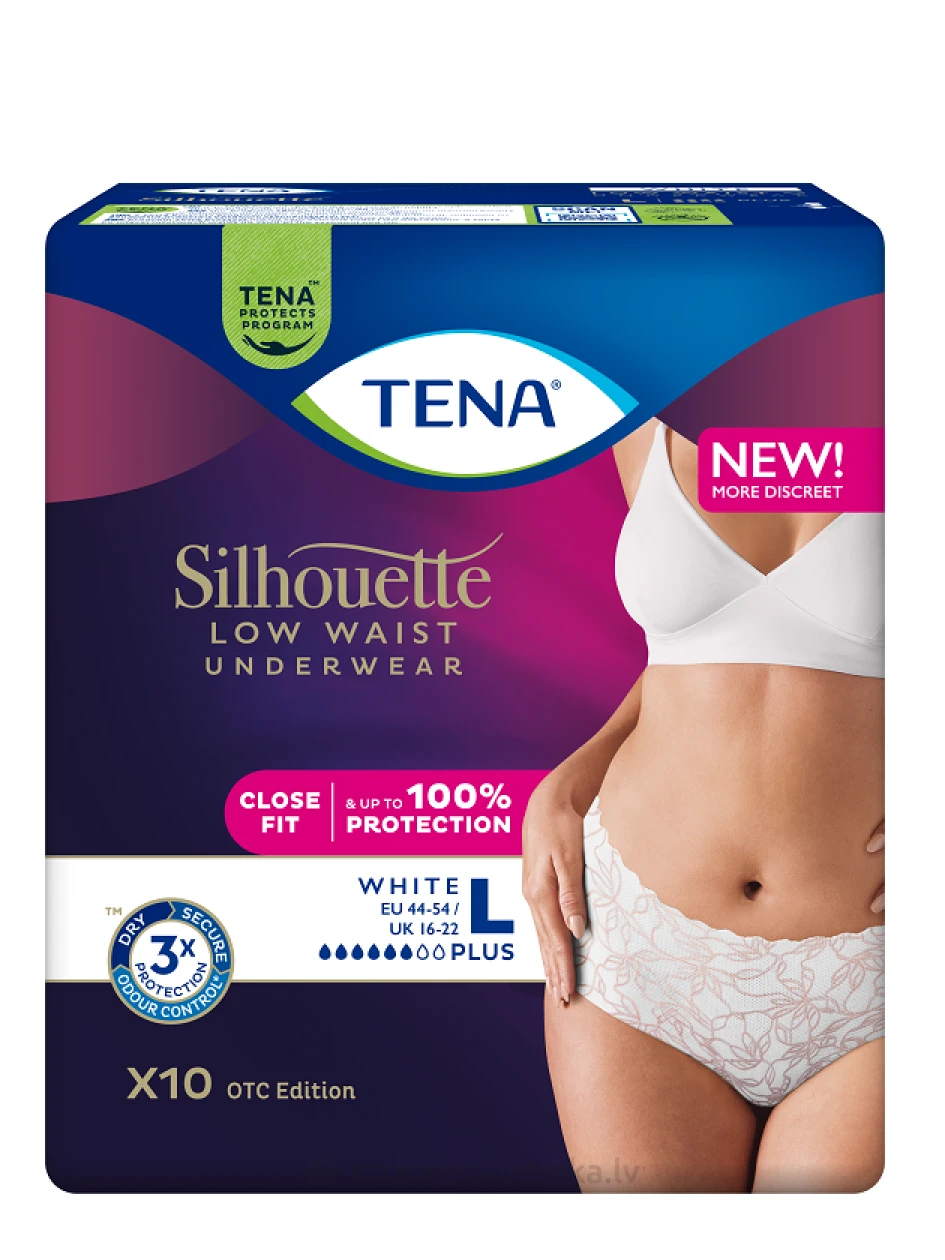 TENA Silhouette Pants Plus White L, 10 gb. | internetaptieka.lv
