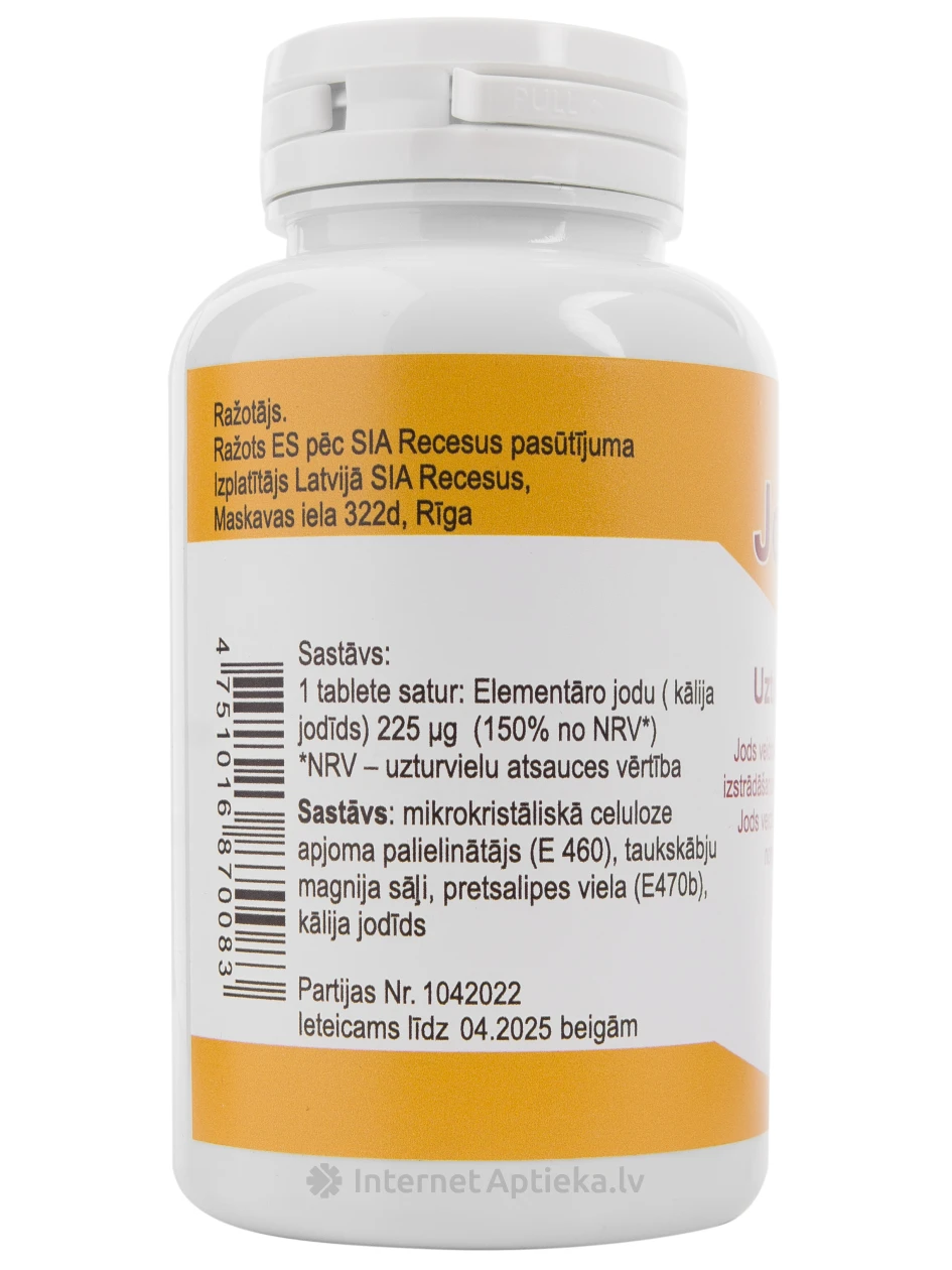 Jods 225, 120 tabletes | internetaptieka.lv