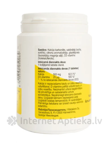 Calci Strong + D3 Chew närimistabletid sidrunimaitsega, 120 tk. | internetaptieka.lv