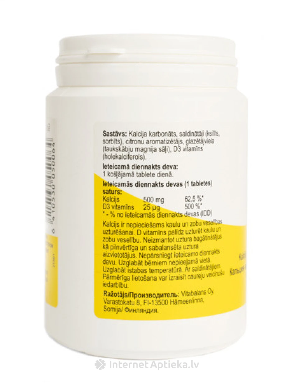 Calci Strong + D3 Chew närimistabletid sidrunimaitsega, 120 tk. | internetaptieka.lv