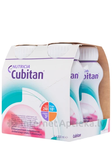 Nutricia Cubitan ar zemeņu garšu, 4 x 200 ml | internetaptieka.lv