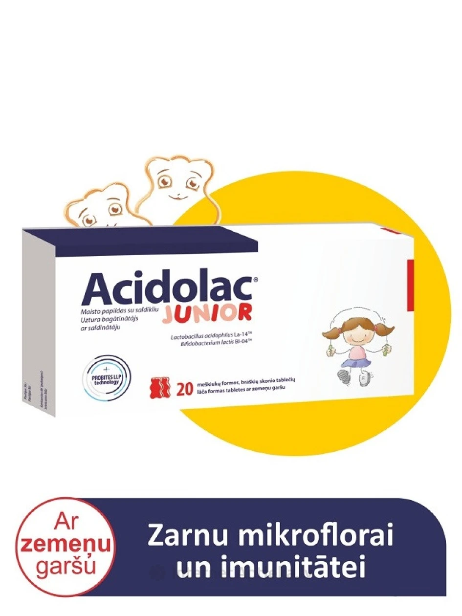 Acidolac® JUNIOR со вкусом клубники, 20 жевательных таблеток | internetaptieka.lv