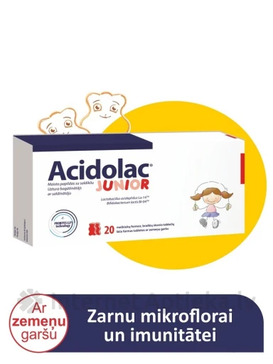 Acidolac® JUNIOR со вкусом клубники, 20 жевательных таблеток | internetaptieka.lv
