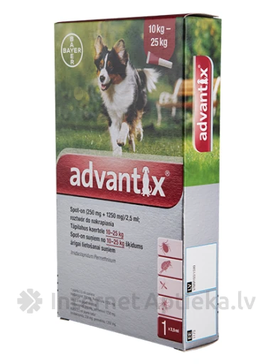 Advantix šķīdums pret blusām un ērcēm suņiem 10-25 kg, 1 gb. | internetaptieka.lv