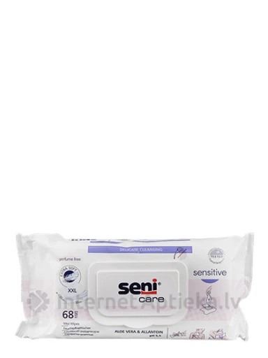 Seni Care Sensitive Aloe mitrās salvetes ar vāciņu, 68 gb. | internetaptieka.lv
