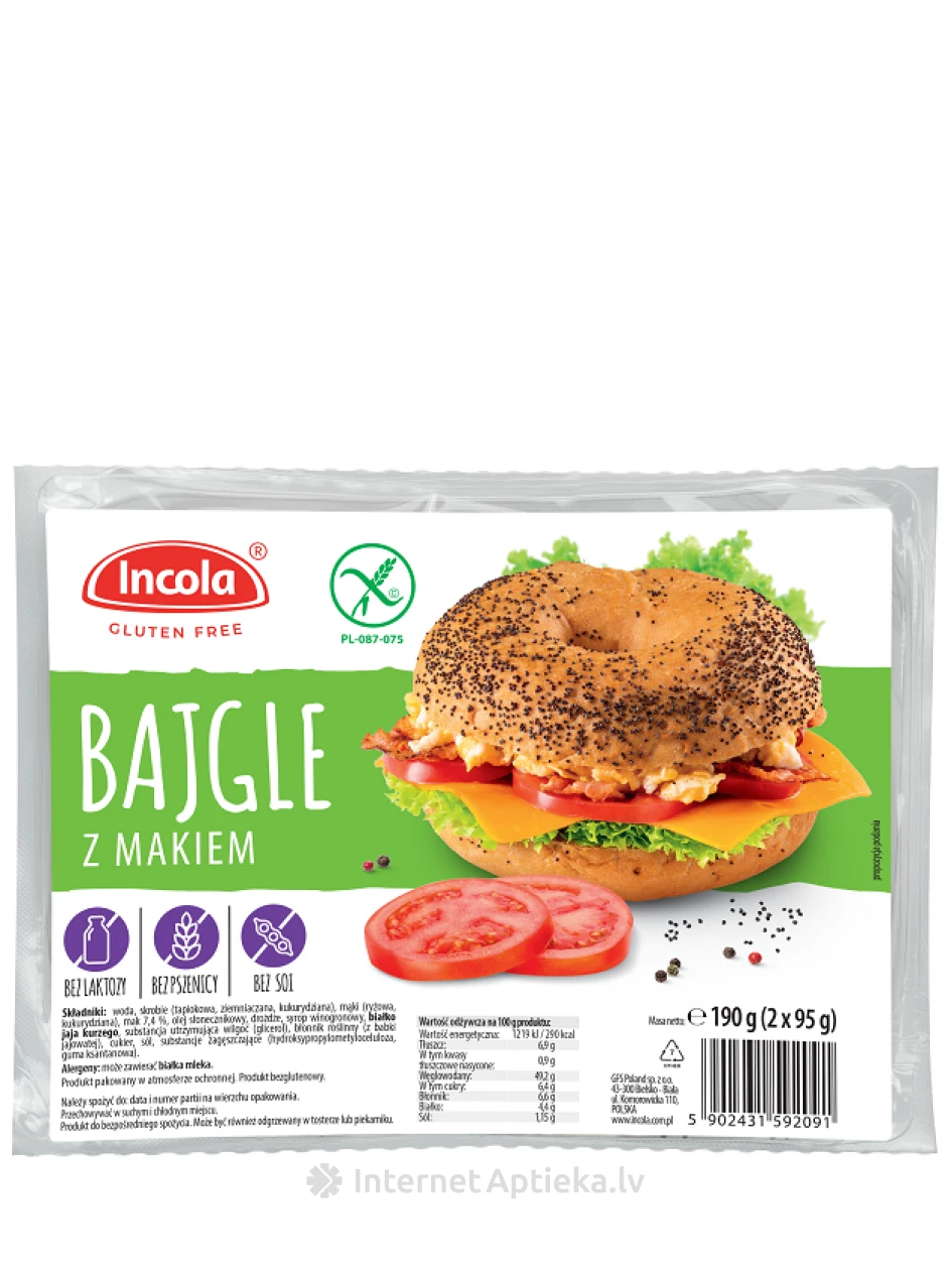 Incola безглютеновые рогалики с маком, 2x95 г | internetaptieka.lv