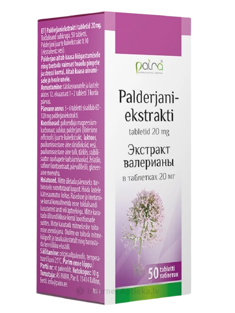 Baldriāna ekstrakts 20 mg, 50 tabletes | internetaptieka.lv