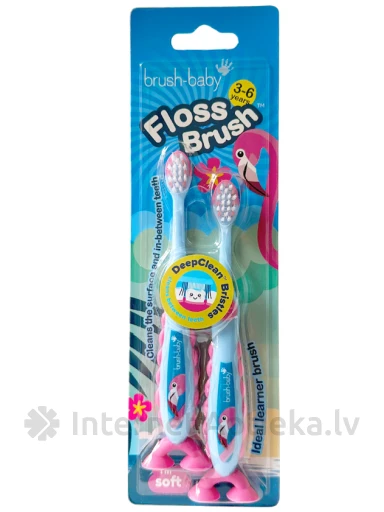 Brush-Baby Toothbrush Floshbrush 3-6 a flamingo, 2 tk. | internetaptieka.lv