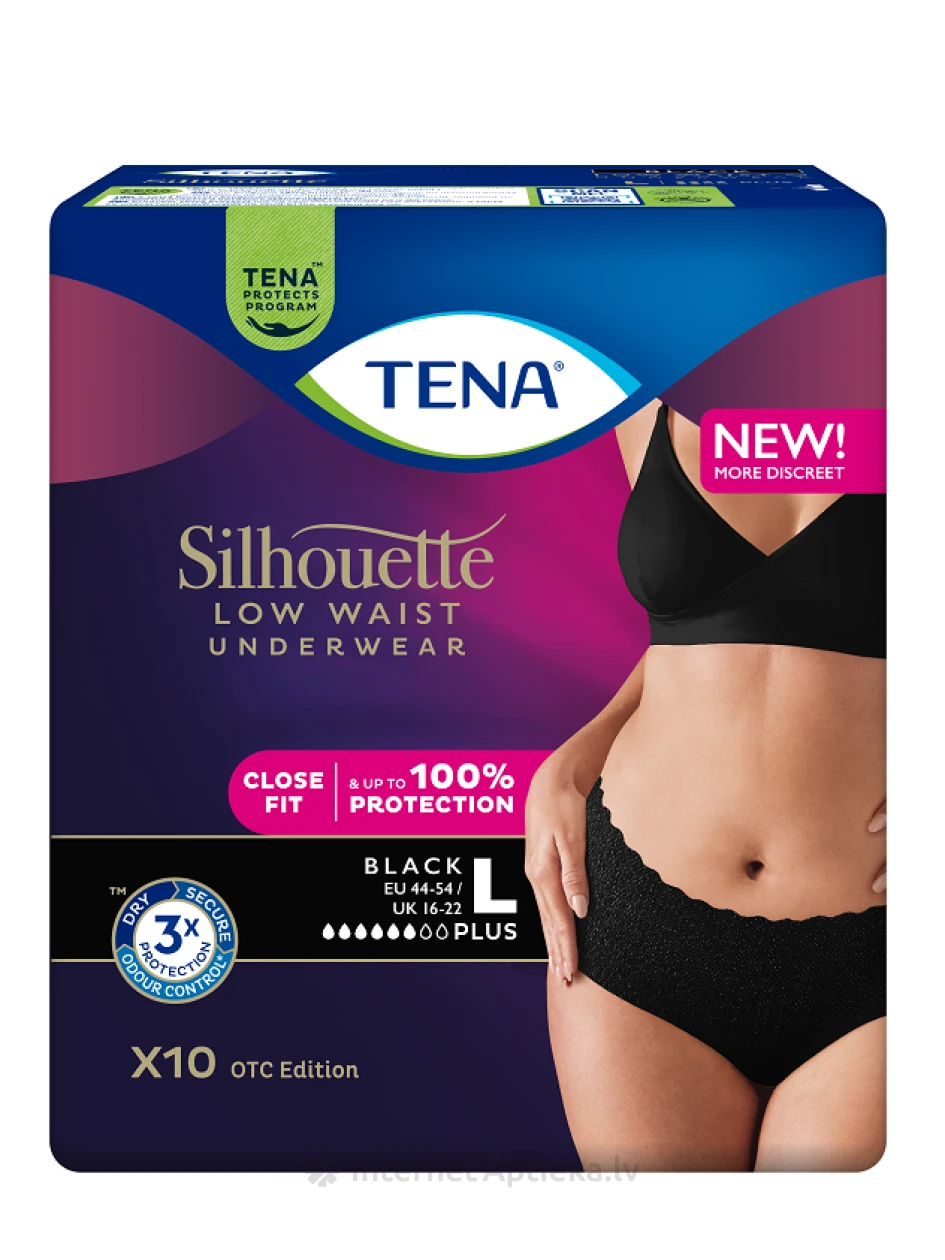 TENA Silhouette Pants Plus Noir L, 10 gb. | internetaptieka.lv