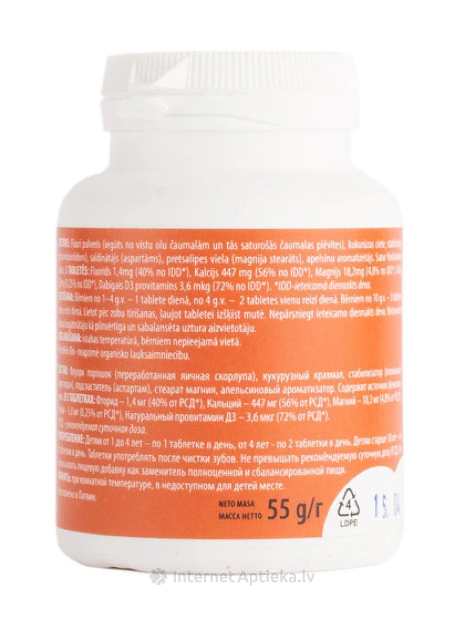 Fluorī bērniem ar apelsīnu 220 mg, 250 tabletes | internetaptieka.lv