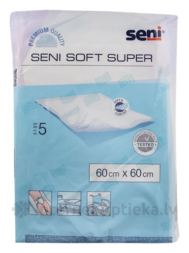 Seni Soft Super Гигиенические пеленки 60 x 60 см, 5 шт. | internetaptieka.lv