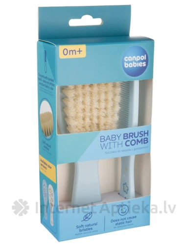 CANPOL BABIES GOLD mėlynas minkštas šepetys su natūraliais šereliais ir šukomis, 1 vnt. | internetaptieka.lv