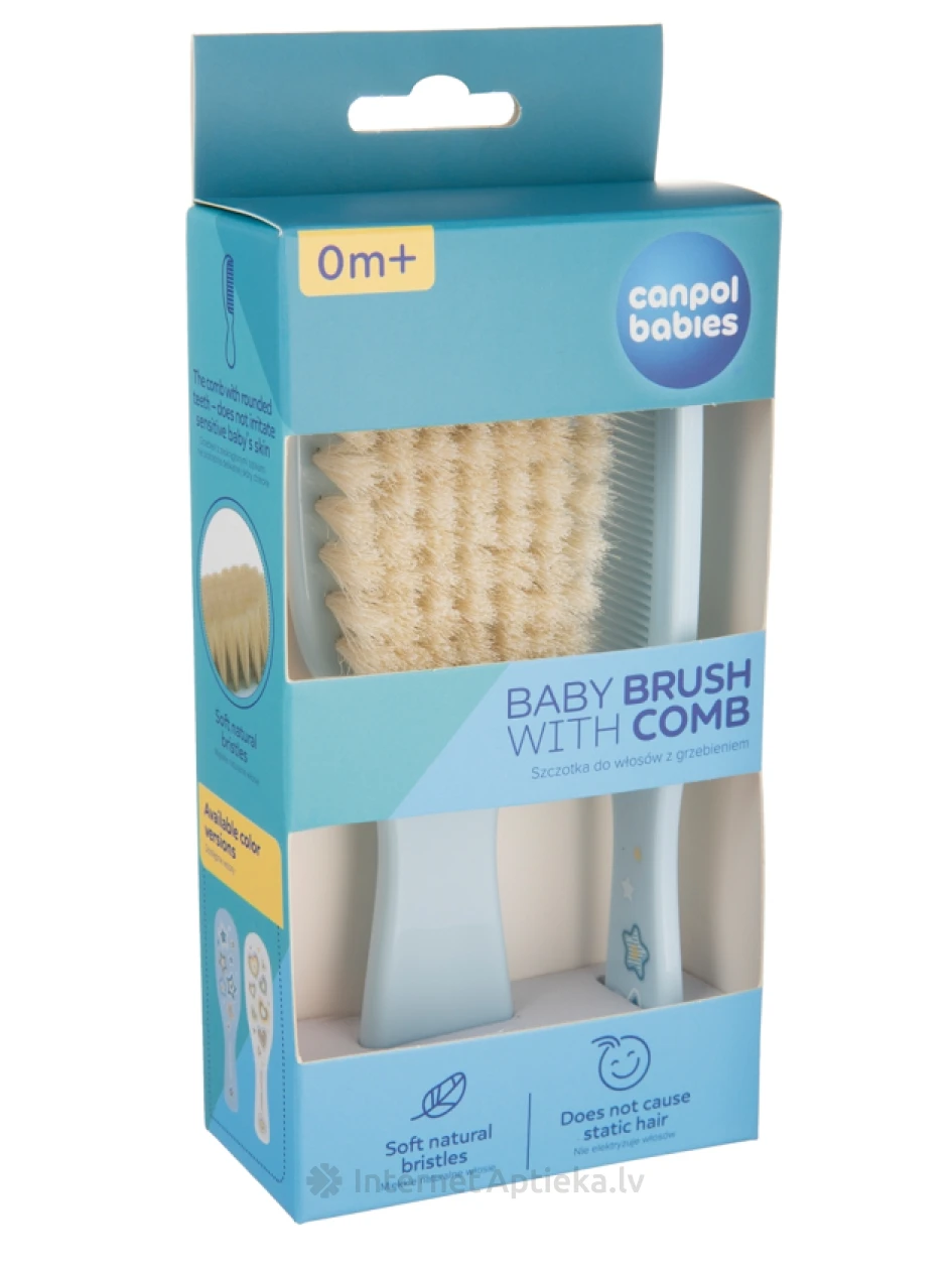 CANPOL BABIES GOLD mėlynas minkštas šepetys su natūraliais šereliais ir šukomis, 1 vnt. | internetaptieka.lv