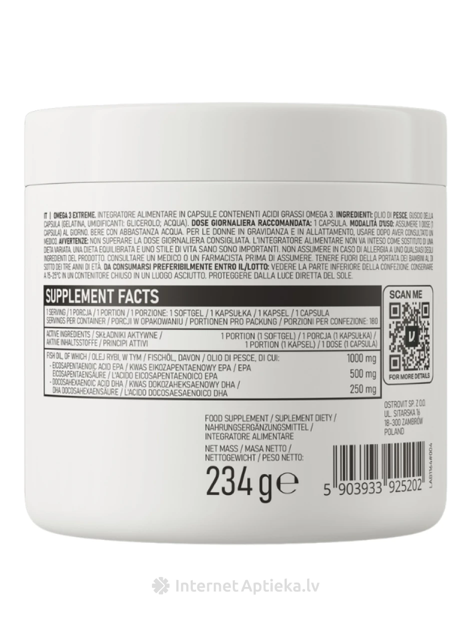OstroVit kapsulas Omega 3 Extreme, 180 gb. | internetaptieka.lv