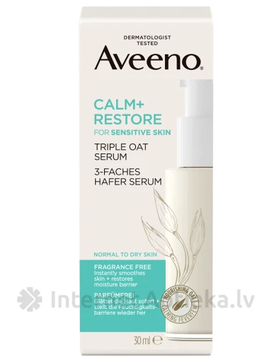 AVEENO Calm+Restore serums ar trīskāršu auzu kompleksu, 30 ml | internetaptieka.lv