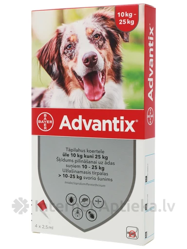 Advantix 250mg lahus 2,5ml 10-25kg koertele, 4 tk. | internetaptieka.lv