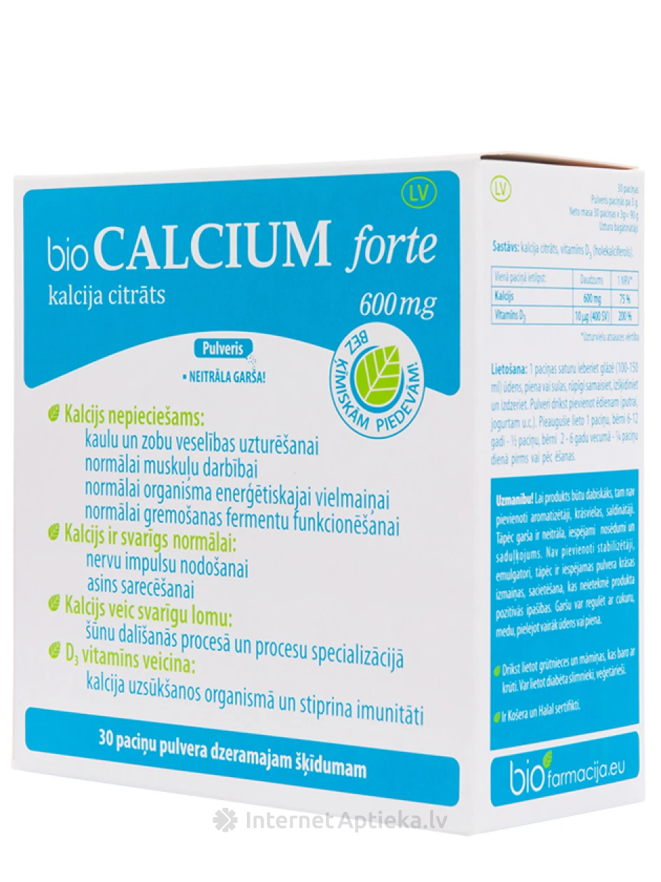 Bio Calcium Forte 600 мг порошок, 30 пакетиков | internetaptieka.lv