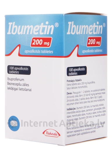 Ibumetin 200 mg, 100 apvalkotās tabletes | internetaptieka.lv