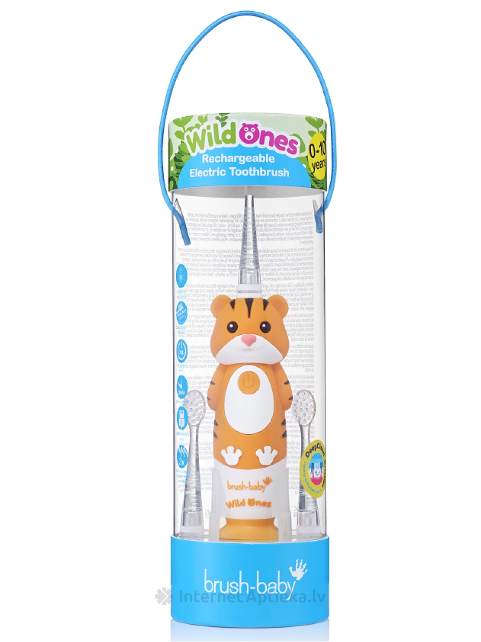 Brush-Baby WildOnes Tiger перезаряжаемая электрическая зубная щетка 0-10 лет, 1 шт. | internetaptieka.lv