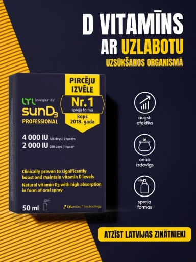 LYL sunD3 PROFESSIONAL 4 000 SV | 2 000 SV, sprejs, 50 ml | internetaptieka.lv