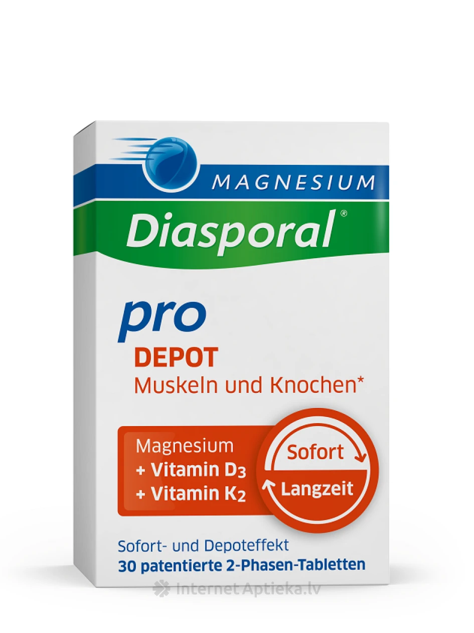 MAGNESIUM Diasporal® pro DEPOT lihastele ja luudele, 30 tabletid | internetaptieka.lv