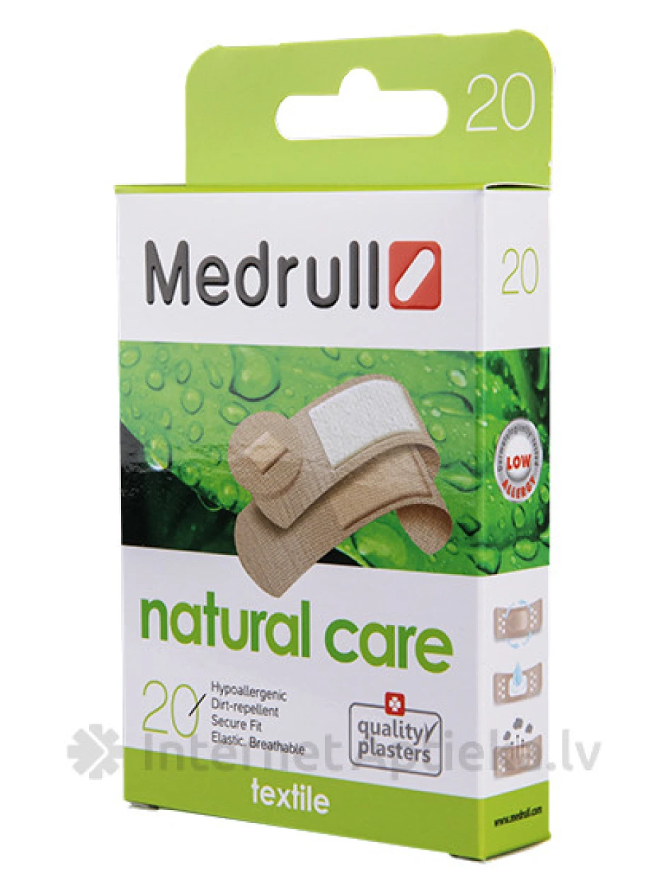 Medrull Natural Care baktericīdais plāksteris, auduma, 20 gab. | internetaptieka.lv