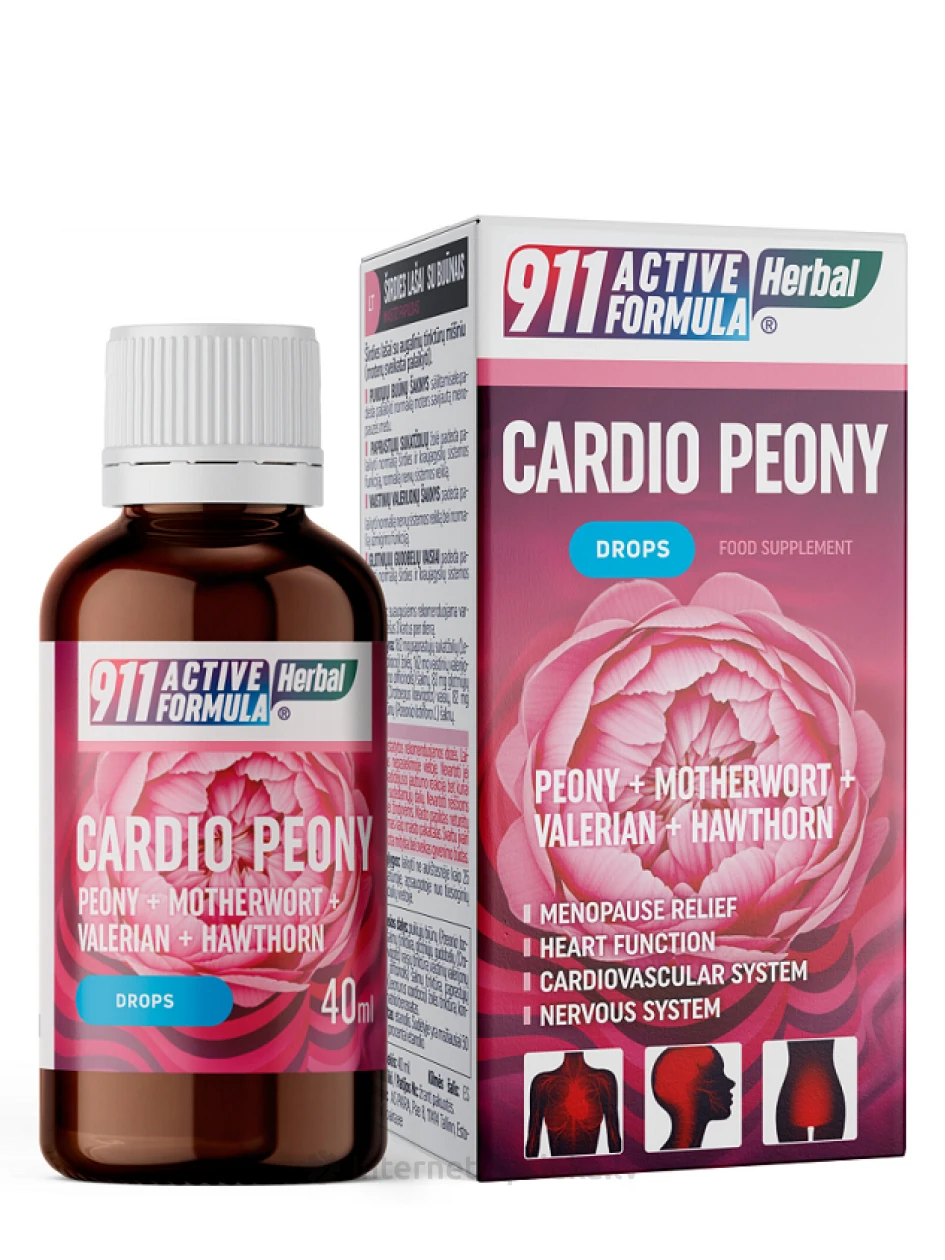 911 Active Formula Cardio Pionų širdies lašai, 40 ml | internetaptieka.lv