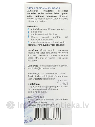 Kolloīdalais sudrabs toniks, 500 ml | internetaptieka.lv