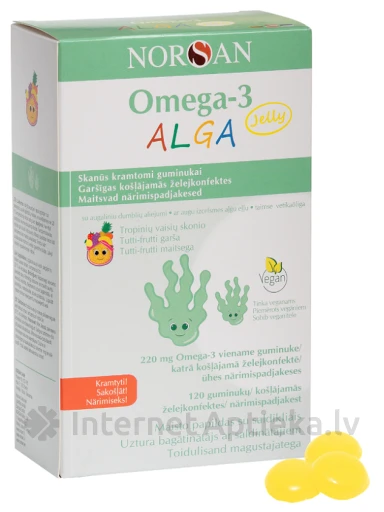 NORSAN OMEGA-3 ALGA JELLY ar Tutti-frutti garšu, 120 želejkonfektes | internetaptieka.lv