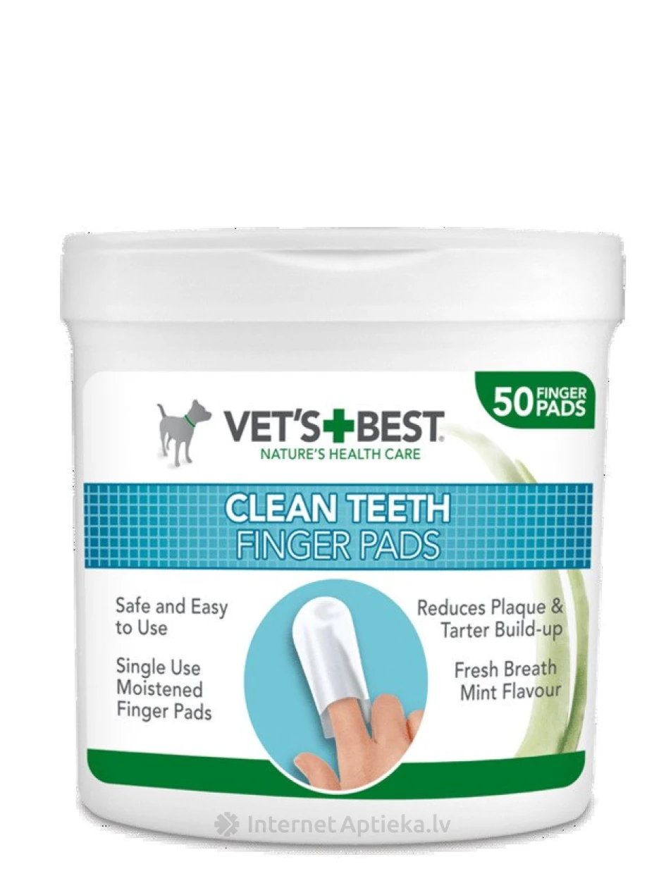 Vets best салфетки (на палец) для ухода за зубами собак/кошек, 50 шт. | internetaptieka.lv