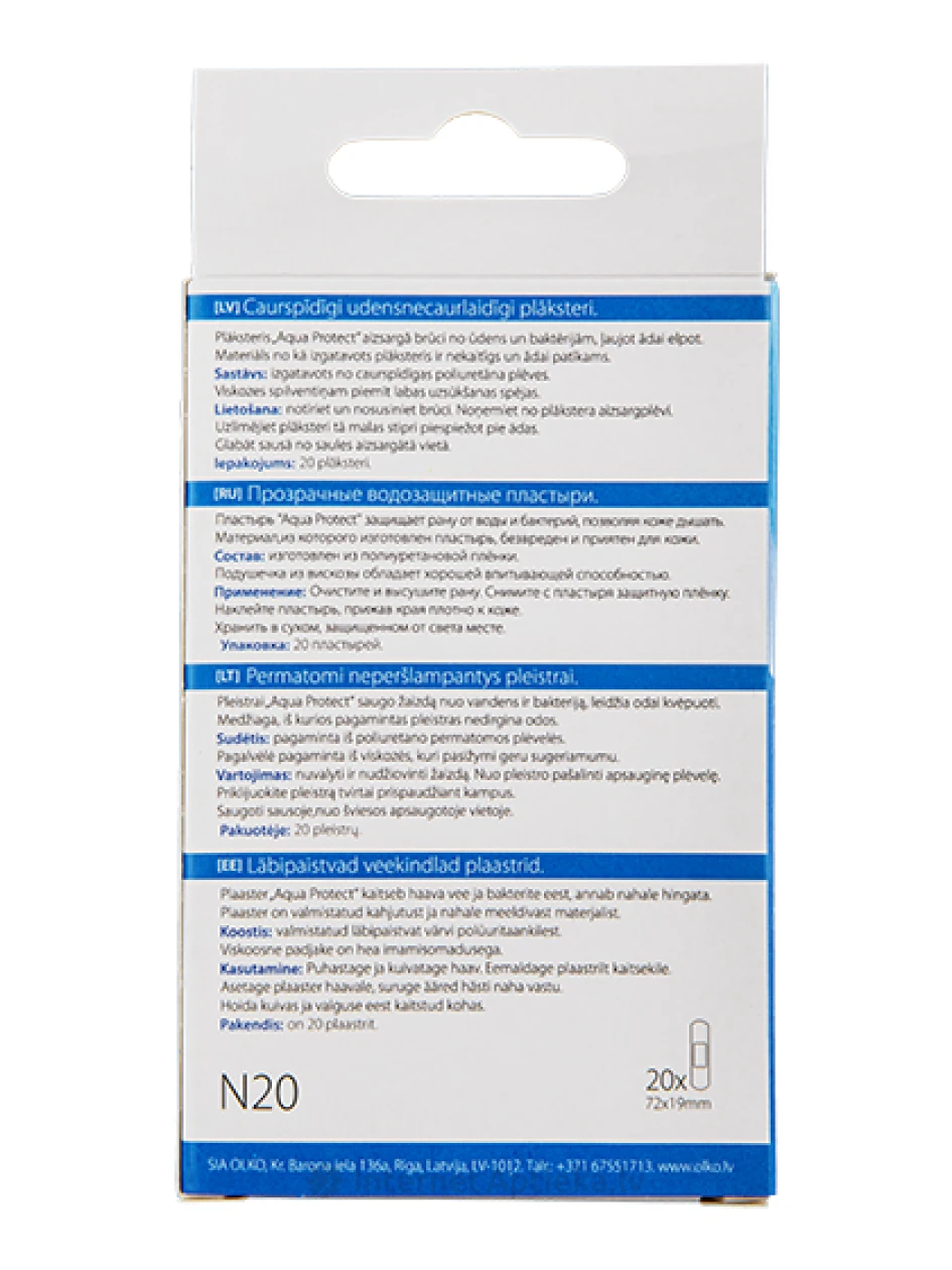 Olko Aqua Protect Bakteritsiidsed plaastrid - veekindlad, 20 tk. | internetaptieka.lv
