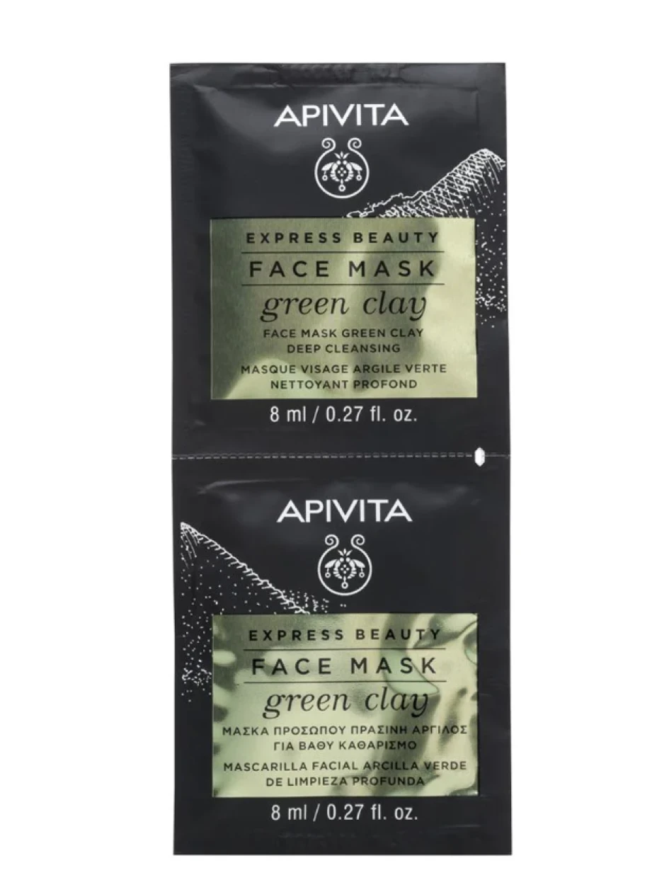APIVITA EXPRESS глубоко очищающая маска для лица с зеленой глиной, 2 x 8 мл | internetaptieka.lv