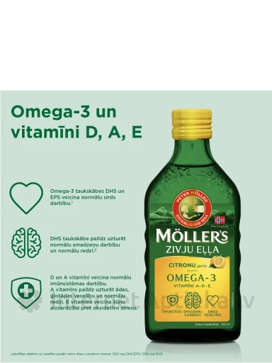 Möller′s Omega-3 zivju eļļa ar citronu garšu, 250 ml | internetaptieka.lv