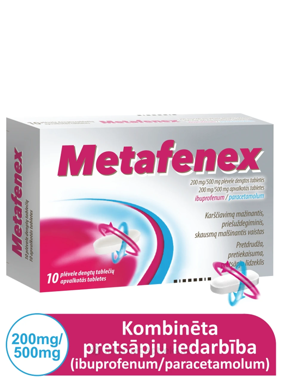 Metafenex 200 mg/500 mg apvalkotās tabletes, 10 tabletes | internetaptieka.lv
