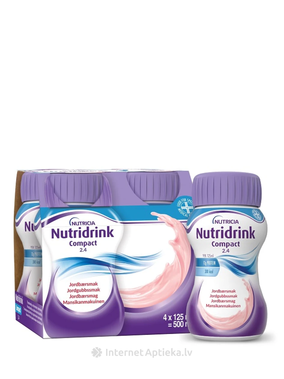 NUTRICIA Nutridrink® Compact ar zemeņu garšu, 4 x 125 ml | internetaptieka.lv