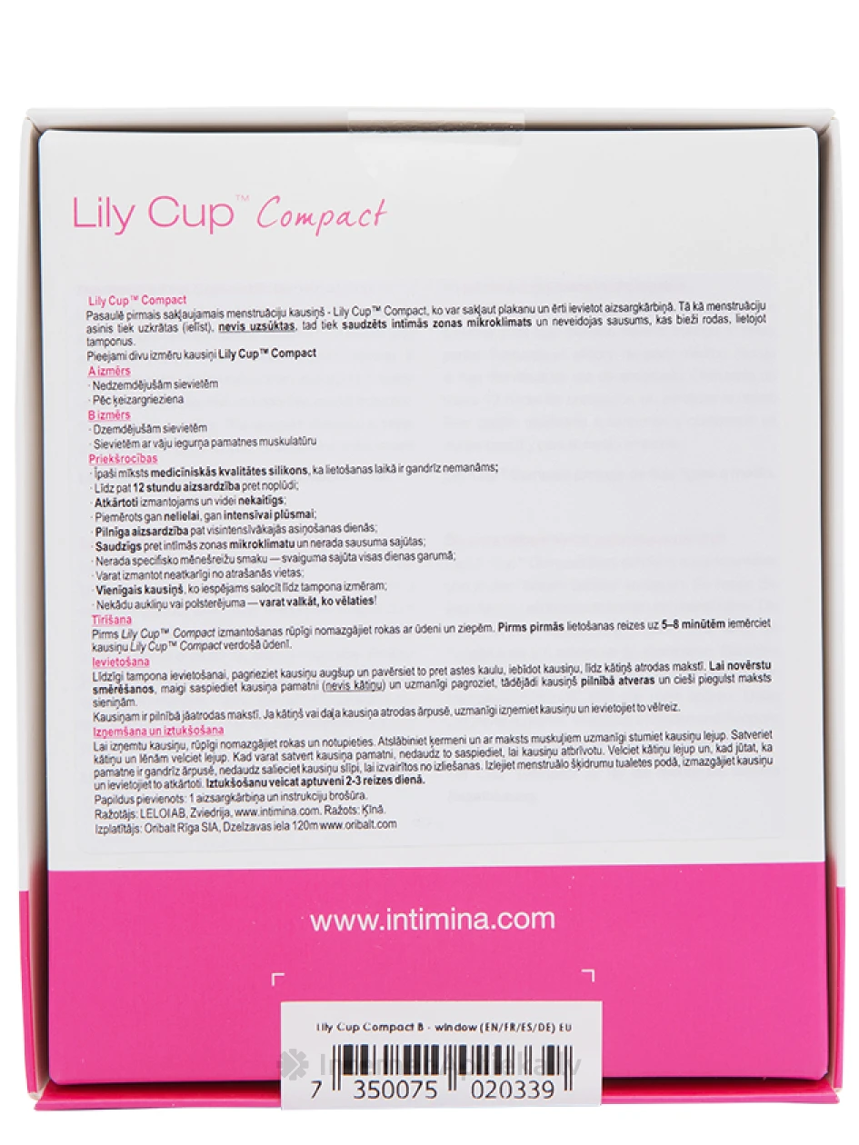 Intimina Lily Cup Compact menstruālā piltuvīte, B izmērs, 1 gb. | internetaptieka.lv