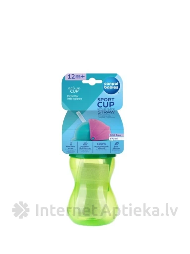 Canpol ceļojuma pudele - ar salmiņu, 12m+ (zaļa), 370 ml | internetaptieka.lv