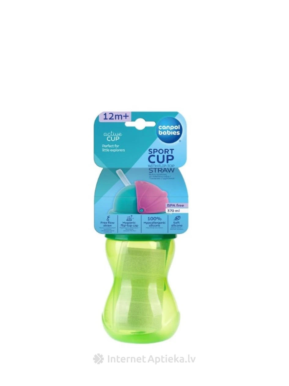 Canpol бутылочка для путешествий - с соломинкой, от 12+ месяцев (зеленая), 370 мл | internetaptieka.lv