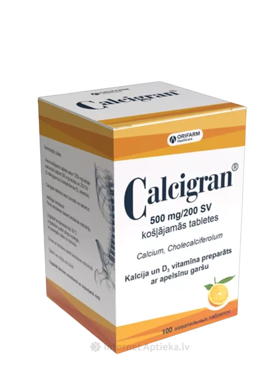 Calcigran 500mg/200SV, 100 närimistabletid | internetaptieka.lv