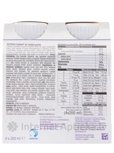 Nutricia Cubitan ar vaniļas garšu, 4 x 200 ml | internetaptieka.lv