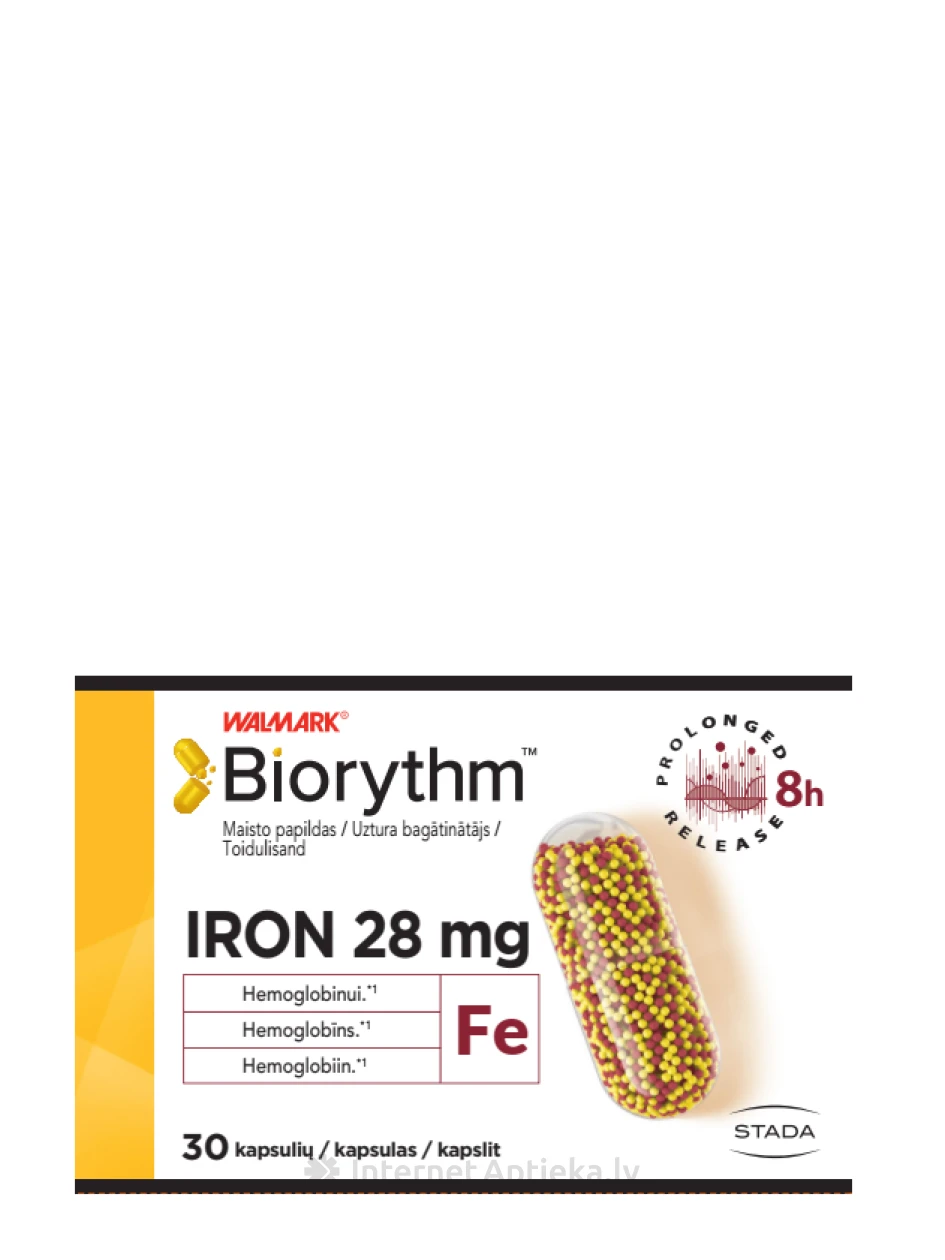 BIORYTHM IRON 28 mg, 30 капсул | internetaptieka.lv