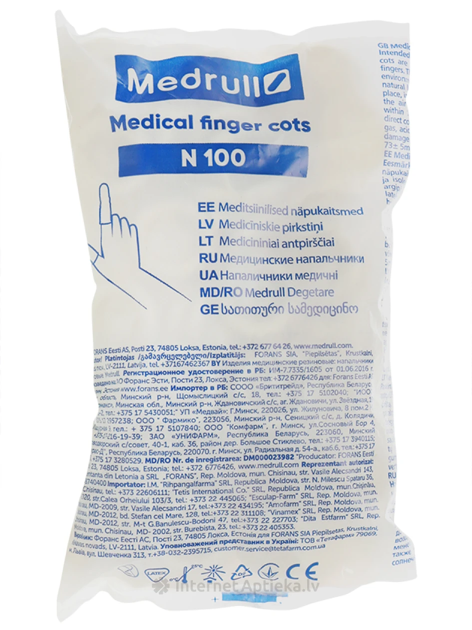 Medrull kummist sõrmekaitsmed, 100 tk. | internetaptieka.lv