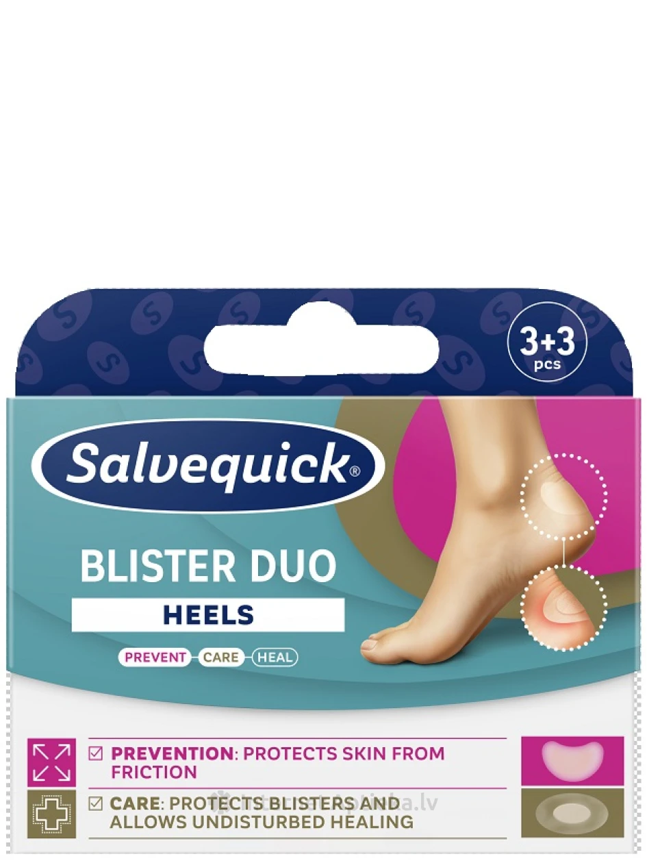 SALVEQUICK Blister Duo Heels tulznu plāksteru komplekts papēžiem, 3+3 gb. | internetaptieka.lv