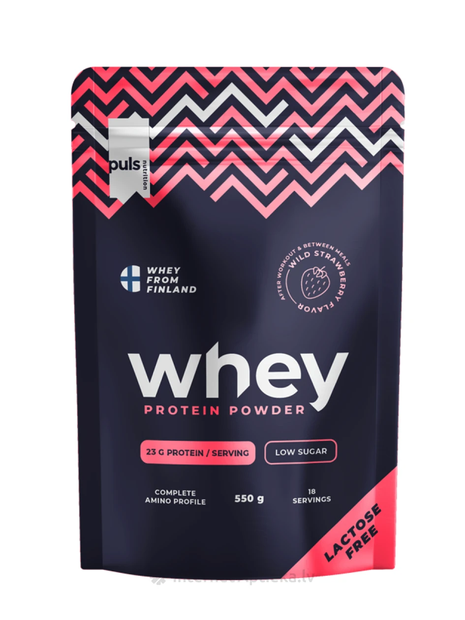 Puls Whey Proteīna pulveris bez laktozes ar meža zemeņu garšu, 550 g | internetaptieka.lv