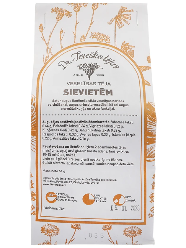 Latvia product data sample: Dr.Tereško tēja sievietēm, 64 g