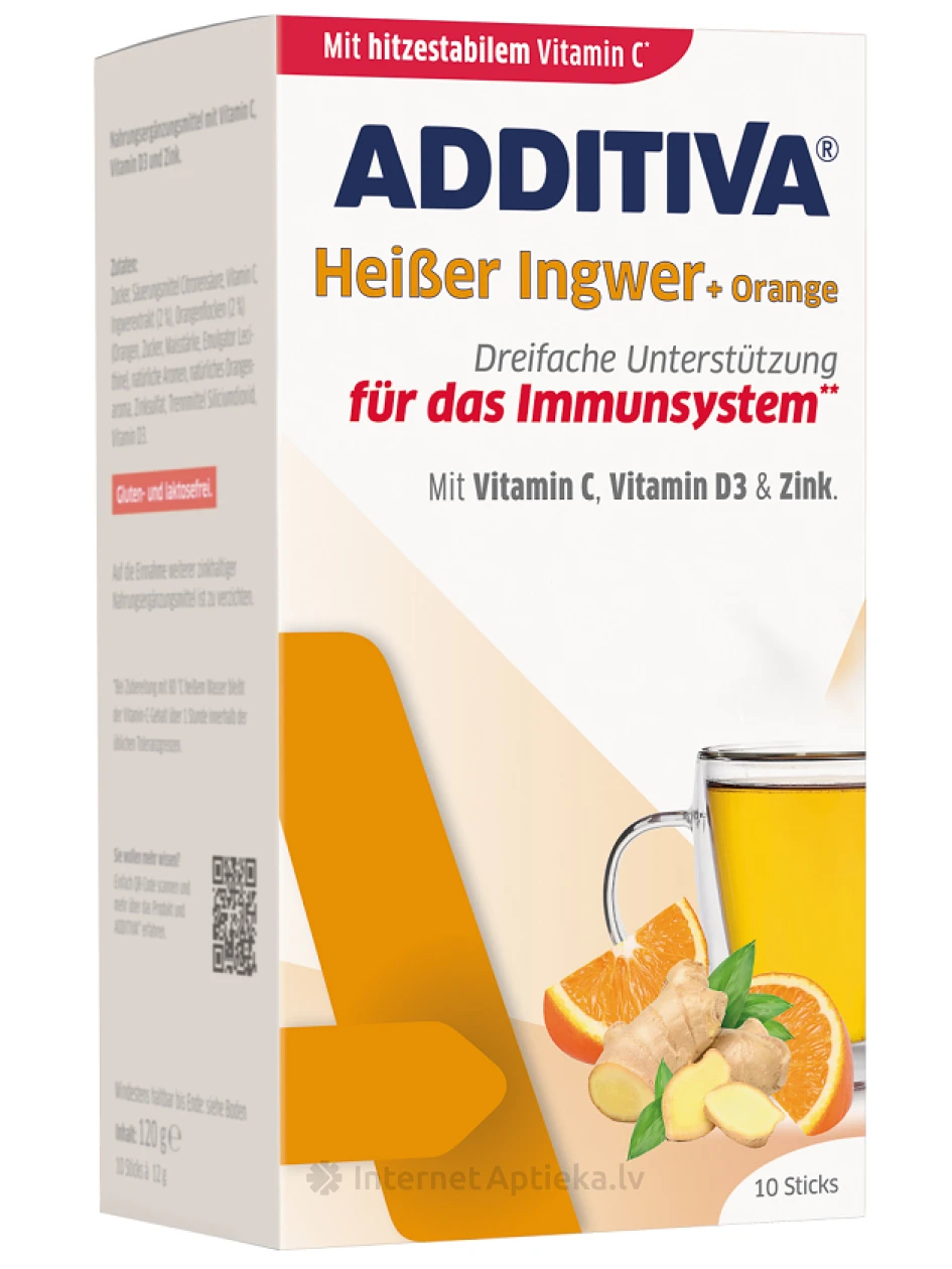 Additiva Heiser Ingwer karstais dzēriens Ingvers + Apelsīns, 10 paciņas | internetaptieka.lv