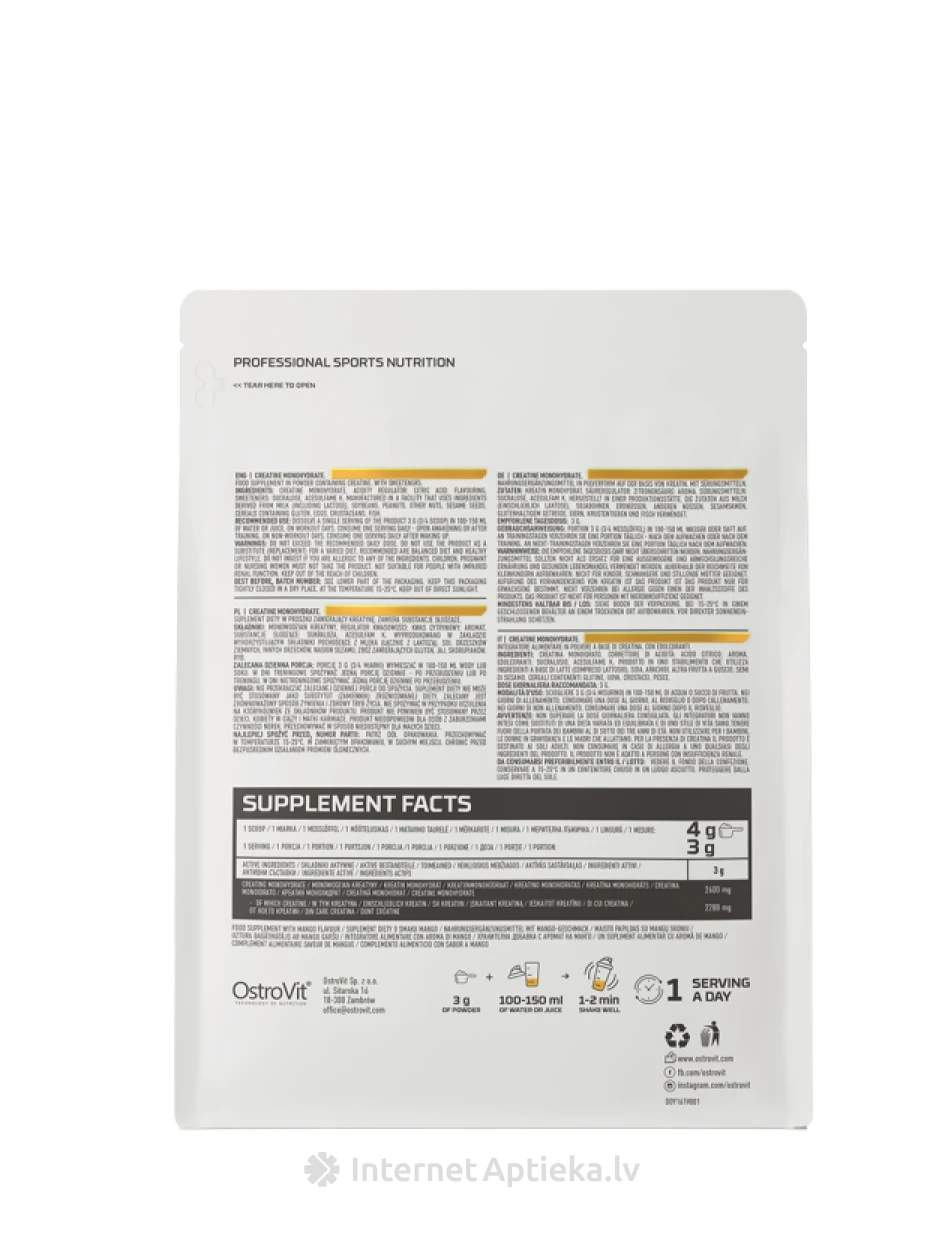 OstroVit Creatine Monohydrate Mango pulveris, 300 g | internetaptieka.lv