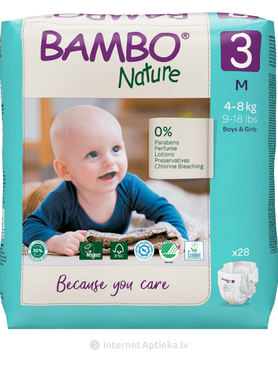 Bambo Nature подгузники, 4-8 кг, 28 шт. | internetaptieka.lv