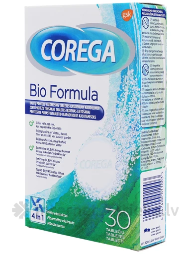 Corega BIO, средство для чистки зубных протезов, 30 таблеток | internetaptieka.lv